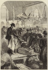 Um leilão de peixe em Columbia Market de Charles J. Staniland