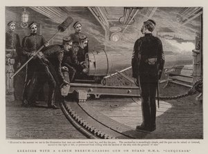 Exercício com uma arma de carregamento de culatra de 6 polegadas a bordo do HMS Conqueror de Charles J. Staniland