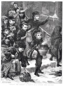 Alimentando os famintos, uma cozinha de sopa de Londres, 1880 de Charles J. Staniland