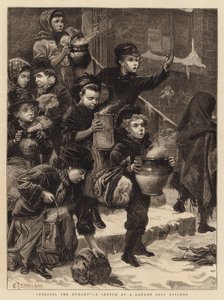 Alimentando os famintos, um esboço em uma cozinha de sopa de Londres de Charles J. Staniland