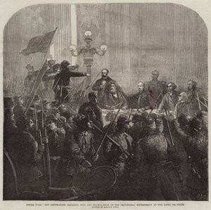Dentro de Paris, Republicanos Vermelhos invadindo a Sala do Conselho do Governo Provisório no Hotel De Ville de Charles J. Staniland