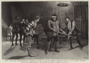 Cena da apresentação de Henry IV, Parte I, pelo Irving Dramatic Club no Lyceum Theatre de Charles J. Staniland