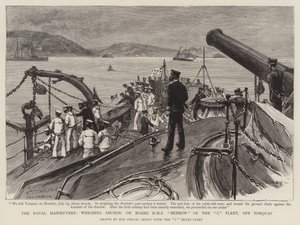 As manobras navais, pesando a âncora a bordo HMS Benbow da frota C, fora de Torquay de Charles J. Staniland