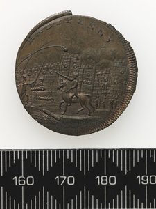 Reverso de um token representando Thomas Spence (cobre)