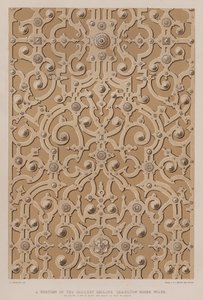 Uma porção do teto da galeria, Charlton House, Wilts, o teto tem 17 pés de largura e cerca de 115 pés de comprimento (cor litho) de Charles James Richardson