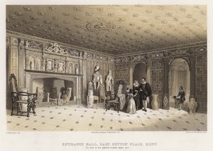Hall de entrada, East Sutton Place, Kent, a sede de Sir Edmund Filmer (cor litho)