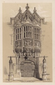Frontispício para Mansões Inglês Antigas, Terceira Série, de C J Richardson (cor litho)