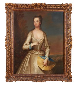 Retrato a três quartos de uma senhora de branco com um gorro de palha (óleo sobre tela)