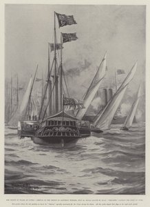 O Príncipe de Gales em Cowes, a chegada do Príncipe na noite de sábado, 30 de julho, Royal Salute por HMS Crescent, o capitão do Duque de York de Charles John de Lacy
