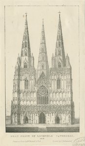 Catedral de Lichfield - Frente Oeste: gravura de Charles Joseph Hullmandel