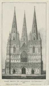 Catedral de Lichfield - Frente Oeste: gravura, 1819 de Charles Joseph Hullmandel