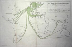 Mapa mostrando a exportação de carvão das Ilhas Britânicas em 1850 de Charles Joseph Minard