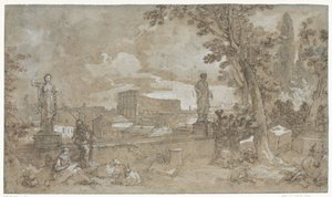 Vista de parte dos Jardins Farnesianos no Palatino, em Roma de Charles Joseph Natoire
