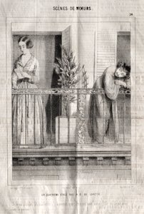 Cenas de costumes: Um quarto andar, rue N. D. de Lorette. Acho que ela está lendo minha carta... a menos que seja outra. Ela tinha nove no porteiro