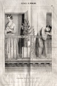 Cenas de boas maneiras: A Rue ND de Lorette, no quarto andar. Eu acho que ela lê minha carta ... de Charles Joseph Traviès de Villers