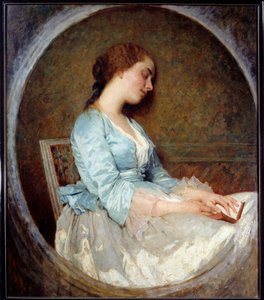 A Jovem Mulher Sonhadora a Dormir no seu livro. Pintura de Charles Chaplin (1825-1891) 1857 Sun. 1,06x0,92 m Marselha, Musee des Beaux Arts.