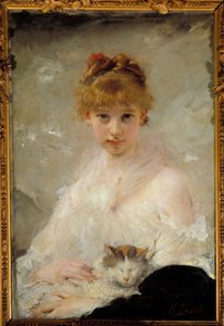 Menina com pintura de gato de Charles Chaplin (1825-1891) Compiegne do século XIX, Museu Nacional do Castelo