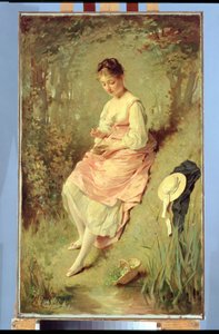Menina jovem, com, um, ninho, tarde, 1860s de Charles Joshua Chaplin