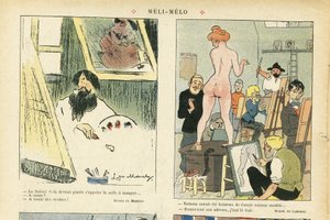 Ilustração de Chas-Laborde (1886-1941) em Le Rire, 21/03/08 - Meli-Melo - Arte, Ensino, Nudismo - Modelo (quem posa)