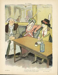 Ilustração de Chas-Laborde (1886-1941) em Le Smile, no 9, 27/02/13 - Negócios - Restaurante Cafés, Moda, Chapéu - Cupidite, Avareza - Mulher de Charles Laborde