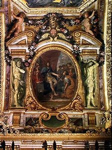 Patrocínio das Artes em 1663, pintura de teto da Galerie des Glaces de Charles Le Brun