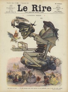 Caricatura do aviador americano Wilbur Wright. Ilustração para Le Rire