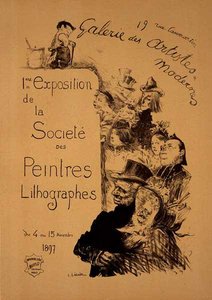 Reprodução de um cartaz publicitário "The Society of Lithography Painters Exhibition" na Gallerie des Artistes Modernes, Paris de Charles Leandre
