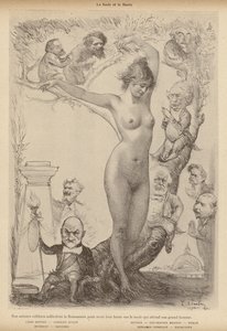 O Plinto e o Busto: famosos artistas franceses pedindo fama pelo direito de ocupar o plinto vazio esperando o busto de um grande homem (litho) de Charles Leandre