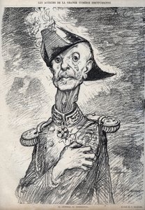 Os atores da grande comédia Dreyfussian - Retrato de Raoul Le Mouton de Boisdeffre (General de Boisdeffre) (1839 -191919), militares franceses - desenho animado por Charles Leandre (1862-1934) em "Le Rire" 1898 de Charles Leandre