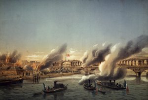 Flotilha do Sena forçando a entrada em Paris na barricada em 21 de maio de Charles Leduc