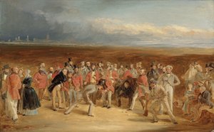 O esboço final para The Golfers: A Grand Match jogado no St. Andrews Links por Sir David Baird, Bt. e Sir Ralph Anstruther, Bt. de Balcaskie, contra o Major Playfair e John Campbell, Esq., de Glensaddell, em 1850 de Charles Lees