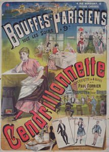 Cartaz publicitário da opereta &39;Cendrillonnette&39; no Theatre des Bouffes Parisiens, Paris c. 1890