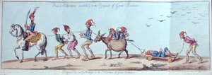Voluntários franceses marchando para a Conquista da Grã-Bretanha, gravada por James Gillray (1757-1815) publicada por Hannah Humphrey em 1803 (gravura colorida à mão)
