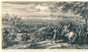 De Franse Legers Steken Bij Lobith de Rijn Over, 1672 O Reno nadou pelos franceses, à vista do Exército da Holanda (título no objeto)