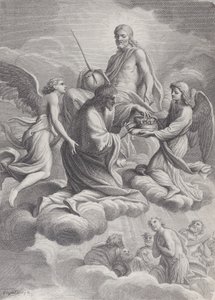 São Luís da França recebido no céu por Cristo e dois anjos que lhe oferecem o c..., 1671-80.