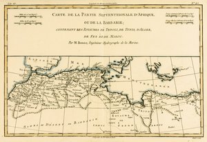 Norte da África, incluindo os Reinos de Trípoli, Túnis, Argel; Fez e Marrocos, de Atlas de todas as partes conhecidas do globo da terra por Guillaume Raynal (1713-96) publicaram Genebra, 1780 (cor