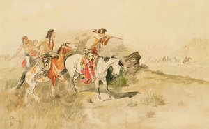 Ataque aos Muleteers, c.1895 (lápis e wc no papel)