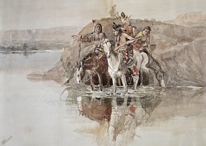 Nativo Americano "Partido de Guerra" (aguarela sobre papel) de Charles Marion Russell