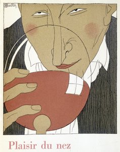 O prazer do nariz - em "Monseigneur le vin", desenho de Charles Martin (1884-1934), fascículo de Etablissements Nicolas