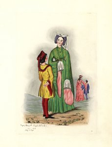 Fato típico feminino no tempo de Henrique V, ilustração de 