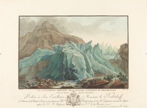 O Lutschinen emergindo do Glaciar Lower Grindelwald de Charles Melchior Descourtis after Caspar Wolf