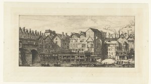 Fachadas traseiras de casas com peleiros no Sena perto de Pont-au-Change em Paris
Parte de Paris no final do século XVII
Partie de la cité vers la Fin du XVIIe siècle de Charles Meryon