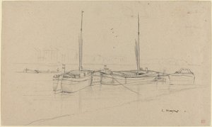 Barcos no rio com mastros de Charles Meryon