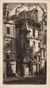 Água-forte de Paris: Casa com Torreta, Rua dos Tecelões de Charles Meryon