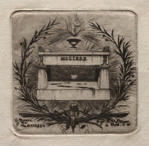 Litografias de Paris: Túmulo de Molières no cemitério Père Lachaise, 1854. de Charles Meryon