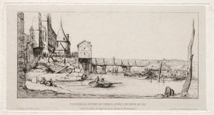 Passarela substituindo temporariamente a ponte Exchange, Paris, após o incêndio de 1621 de Charles Meryon