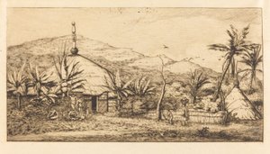 Nova Caledônia: Grande cabana nativa na estrada de Ballade a Poebo, 1845 (Nova Caledônia: Grande cabana nativa na estrada de Balade a Puebo, 1845)