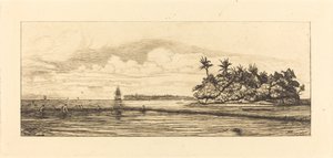 Oceania, ilhas em Uvea (Wallis); Peche aux palmes, 1845 (Oceania: Fishing, Near Islands with Palms in the Uea ou Wallis Group) de Charles Meryon