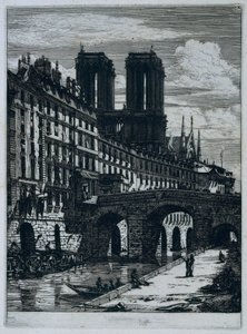 Pequena ponte sobre o Sena em Paris A Pequena Ponte Água-forte em Paris (título da série) de Charles Meryon