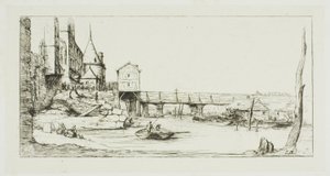 A passarela substituindo temporariamente o Pont-au-Change, Paris, após o incêndio de 1621 de Charles Meryon